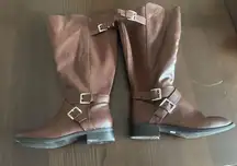 Brown wide calf knee-high boots