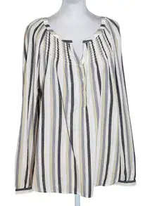 St. John's Bay Cotton Stripe Blouse NWT Size Medium Cream and Black Stripe Top