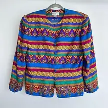 Adrianna Papell Silk Jacket Womens 12 Blazer Printed Colorful Baroque Vintage