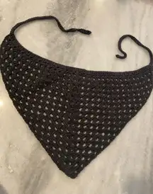 Handmade Black Soft Cotton Crochet Triangle Kerchief Headscarf Mesh Granny Boho