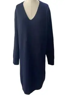 VINCE Deep V-Neck Sweater Dress Navy coastal blue Size Large Cashmere Wool