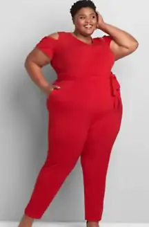 NWT‎ Lane Bryant pink cold shoulder short sleeves belted jumpsuit size 22/24