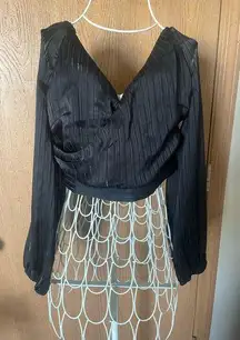 NWT  Sheer Cropped Crossover V-Neck Long Sleeve Top