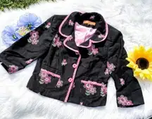 Cynthia Steffe Black Blazer Flower Embroidered Medium Pink Black Chic Kawaii