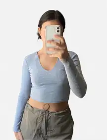 Urban Outfitters Grey Ribbed long sleeve crop top 