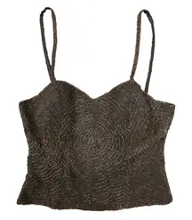 Bebe Women's Moda Dark Grey Brown Silk Beaded Y2K‎ Bustier Crop Top size Large