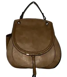 Womens Tan Faux Leather Satchel Handbag Shoulder Bag Crossbody Strap Top Handle