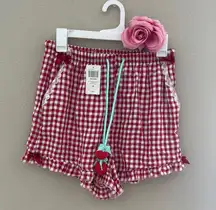 Red Gingham Checkered Shorts with Lace and Bow