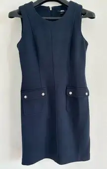 Tommy Hilfiger Dress Womens Size 4 Navy Sleeveless Shift Pockets Nautical Career