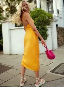 Zara light orange open back maxi spaghetti strap dress