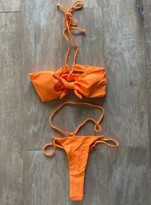 Orange two piece bikini set bandeau bikini top and cut out waist bikini bottom S NEW