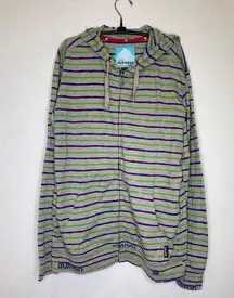 Burton Striped Blue Green Lightweight Cotton Hoodie EUC Sz Lg Men’s/Unisex Logo