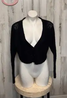 Moda International Black Cropped Button-Front Mohair Blend Cardigan Size S