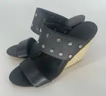 Rebecca Minkoff Black Leather Emily Studded Espadrille Wedge Sandals Size 9.5
