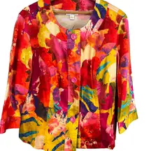 Coldwater Creek Floral Button Jacket Abstract Bright‎ Stretch Cotton Large