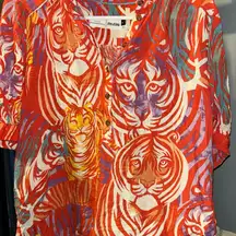 Anthropologie Red and Orange Tiger Print women Shirt