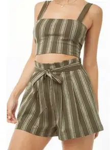 Striped Crop Top & Paper Bag Shorts Set