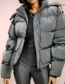 Winter Iridescent Chrome Gray Puffer Jacket w/Hood Size XL