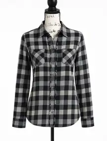 Joie Black White Plaid Flannel Ruffle Button Up Shirt Women’s S