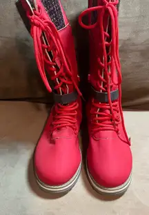 Vintage Red Lace-Up Winter Boots Knit Cuff EU 42