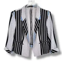 Nygard blazer jacket women's M open front striped cropped career office nautical