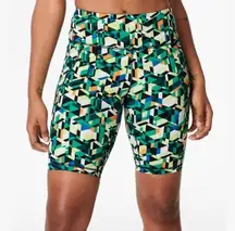 NWT Sweaty Betty Power 9” Biker Shorts Green Geo Maze XS 0