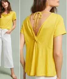 Anthropologie Maeve Horizon 100% Linen Top XL Yellow Drape Cowl Neck Tie Back