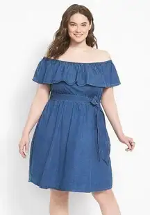 NWT Lane Bryant Convertible Off-The-Shoulder Chambray Fit & Flare Dress