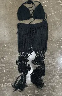 Black Crochet Set with Bikini Top & Pants
