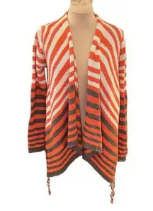 BCBG Maxazria SZ S Wool Blend Stripe Open Fringe Cardigan Boho Western Colorful