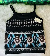 Vintage style / crotchet style black floral boho casual tank top L/ XL
