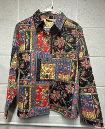 The TOG Womens Patchwork Print‎ Soft Denim Jacket medium Floral colorful cotton