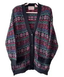 B2 Vintage Lindsay Gray Fair Isle Snowflake Cardigan Sweater GrannyCore