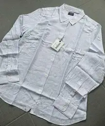 UNTUCKit Linen Long Sleeve Button Up Shirt Size 10 White Blue NWT Preppy Tencel