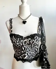 Wet Seal Leopard Bustier Corset Top, Edgy Punk Clubwear Y2K Gothic‎ Medium