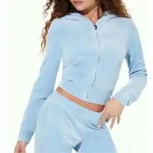 🔥JUICY COUTURE OG Bling Velour Iconic Tracksuit Hoodie Pants Frosted Baby Blue L