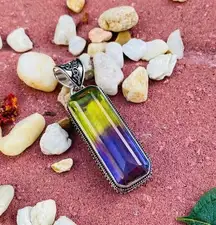 Bi-Color Tourmaline Ethnic Style Handmade Pendant