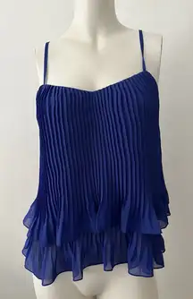 Aqua Clothing Cobalt Blue Strappy XS Pleated Whimsical Cami Top Flared Tiered