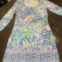 Lilly Pulitzer 3/4 sleeve pullover shift dress XS Beach Tropical 100% Cotton