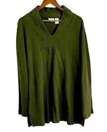 Passports olive V-neck cotton tunic women 2X