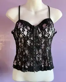 𝅺MIYAO Front Hook & Eye Closure Black/Lavender Lace Bustier Size Large