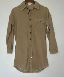Bohme Tan Corduroy Button Up Mini Dress‎ Size Small Long Sleeve Casual
