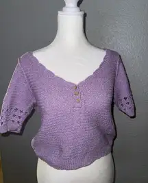 Free People Bree Cropped Buttoned-Neck Sweater Lilac Purple Size Small