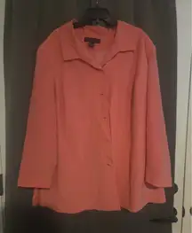 Patrick Collection Coral Silk Button Down, Women's 26W. Long Sleeve, Vintage