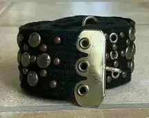 Belt- boho studded brown, black, gold canvas belt; length with buckle - 40”