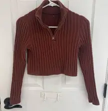 Hazel Moon Brown Cropped Sweater Quarter Zip Women’s Size XS