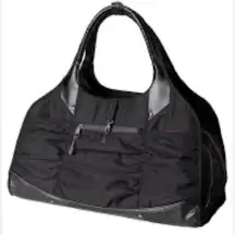 Athleta black multi pocket travel canvas and leather yoga gym bag