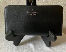 Kate Spade: Black Leather Bifold Wallet- Gold tone