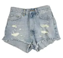 Zara Blue Denim Light Wash Distressed Frayed Raw Hem Cut-Off Jean Shorts Size 00