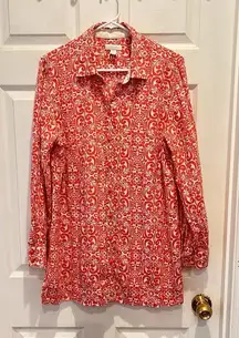 Charter Club Womens Size 14 100% Linen Button V Neck Top Beige Pink‎  Floral